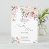 Invitation Rose romantique à fleurs aquarelle mariage (Debout devant)