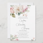 Invitation Rose romantique à fleurs aquarelle mariage (Devant)