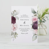 Invitation Rose romantique Aquarelle Mariage botanique (Debout devant)