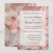 Invitation Rose romantique Blush Pink Gold Leaf Mariage (Devant / Derrière)