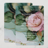 Invitation Rose romantique Blush Pink or Mariage Floral (Devant / Derrière)
