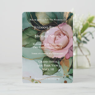 Invitation Rose romantique Blush Pink or Mariage Floral
