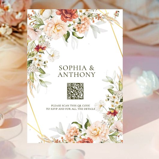 Invitation Rose romantique Boho Peony Ranunculus Mariage d'or