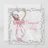 Invitation Rose romantique, Diamants et Fiançailles de ruban (Devant)