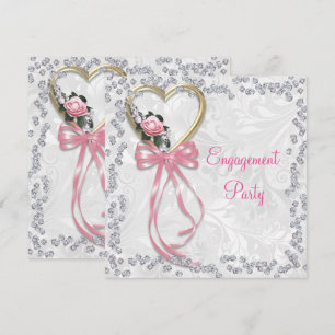 Invitation Rose romantique, Diamants et Fiançailles de ruban