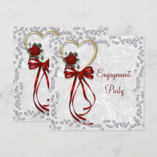Invitation Rose romantique, Diamants et Fiançailles de ruban