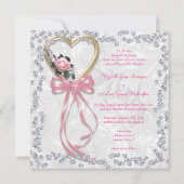 Invitation Rose romantique, Diamants et Mariage de ruban (Dos)