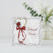 Invitation Rose romantique, Diamants et Mariage de ruban roug (Debout devant)