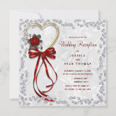 Invitation Rose romantique, Diamants et Mariage de ruban roug (Dos)