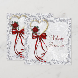Invitation Rose romantique, Diamants et Mariage de ruban roug