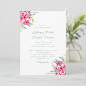 Invitation Rose romantique et Turquoise aquarelle Mariage flo (Debout devant)