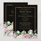 Invitation Rose romantique Floral Faux Gold Glitz Fête des ma (Devant / Derrière)