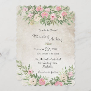 Invitation Rose Romantique Floral Vintage à bascule Mariage
