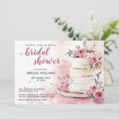 Invitation Rose romantique gâteau Fête des mariées florale (Debout devant)