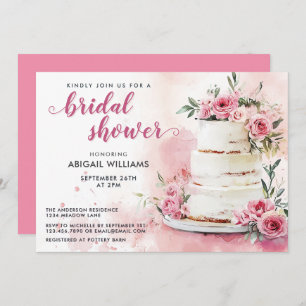 Invitation Rose romantique gâteau Fête des mariées florale