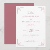 Invitation Rose Romantique Géométrique (Devant / Derrière)