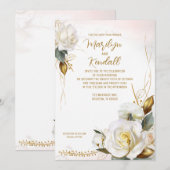 Invitation Rose romantique Gold Floral Mariage (Devant / Derrière)