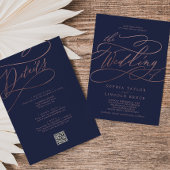 Invitation Rose romantique Gold Navy tout en un QR Code Maria