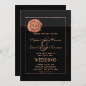 Invitation Rose romantique Parties scintillant or Monogramme  (Devant / Derrière)