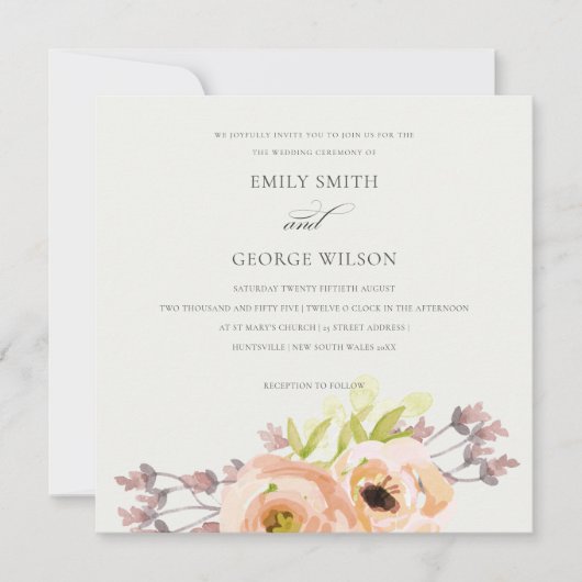 INVITATION ROSE ROMANTIQUE PEACH BLUSH HORS MARIAGE FLORAL BL (Devant)