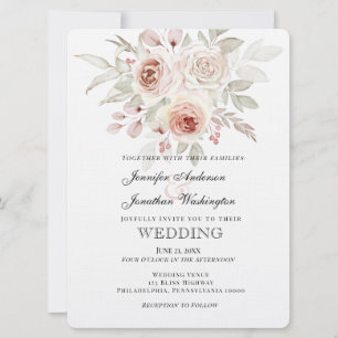 Invitation Rose romantique rose doux sur Mariage blanc
