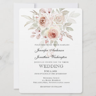 Invitation Rose romantique rose doux sur Mariage blanc
