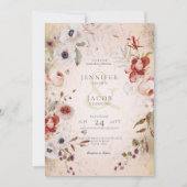 Invitation Rose romantique rose or Mariage floral  (Devant)
