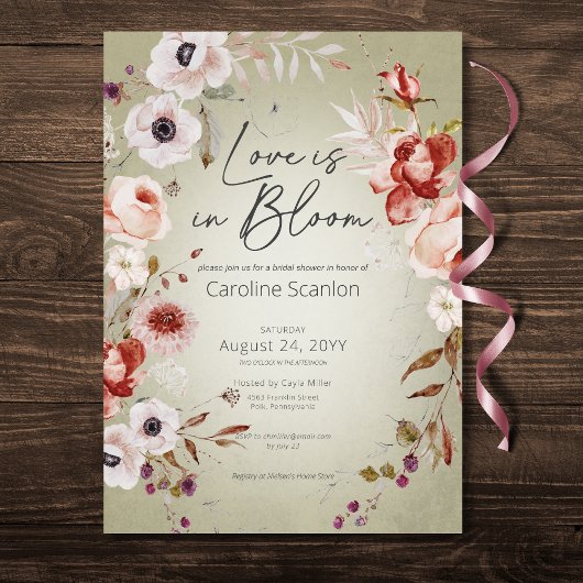 Invitation Rose Romantique Sage Amour Floral Dans Douche Fleu
