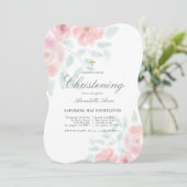 Invitation Rose rose Airle Floral Girl Christening (Debout devant)