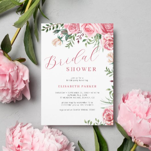 Invitation Rose rose aquarelle florale élégante douche nuptia