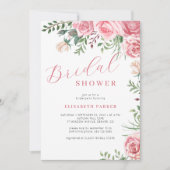 Invitation Rose rose aquarelle florale élégante douche nuptia (Devant)