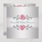 Invitation Rose rose argent 25e anniversaire Mariage (Devant / Derrière)