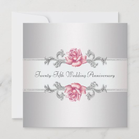 Invitation Rose rose argent 25e anniversaire Mariage (Devant)