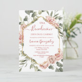 Invitation Rose rose baby shower fille en espagnol (Debout devant)