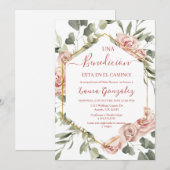 Invitation Rose rose baby shower fille en espagnol (Devant / Derrière)