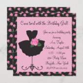 Invitation Rose rose Ballerina fête d'anniversaire (Devant / Derrière)