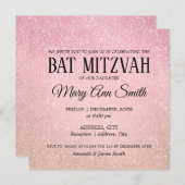 Invitation Rose rose Bat mitzvah Faux Parties scintillant Pei (Devant / Derrière)