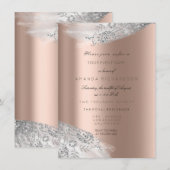 Invitation Rose Rose Blanc 16e Mariage Argent Gris (Devant / Derrière)