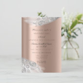 Invitation Rose Rose Blanc 16e Mariage Argent Gris (Debout devant)