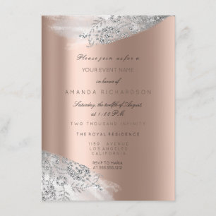 Invitation Rose Rose Blanc 16e Mariage Argent Gris