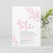 Invitation Rose rose blanc branche feuille croquis mariage (Debout devant)