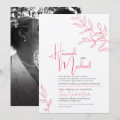 Invitation Rose rose blanc branche feuille croquis mariage (Devant / Derrière)