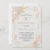 Invitation Rose rose blanc Orchidée Pampas Herbe 50e annivers (Devant)