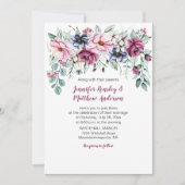 Invitation Rose, rose, bleu Aquarelle Floral Drop Mariage (Devant)