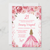 Invitation Rose rose Blonde cheveux Princesse Anniversaire (Devant)