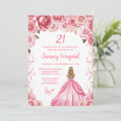Invitation Rose rose Blonde cheveux Princesse Anniversaire (Debout devant)