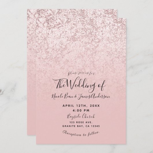 Invitation Rose rose Blush or Parties scintillant Mariage de (Devant / Derrière)