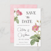 Invitation Rose rose botanique floral chic Enregistrer la dat (Devant / Derrière)