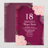 Invitation Rose rose Bourgogne violet 18e anniversaire Invita (Devant / Derrière)