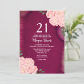 Invitation Rose rose Bourgogne violet 21e anniversaire Invita (Debout devant)